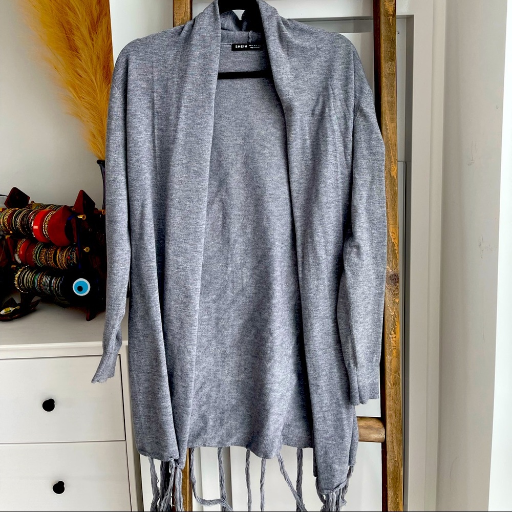 SHEIN Gray Cardigan with Fringe Bottom